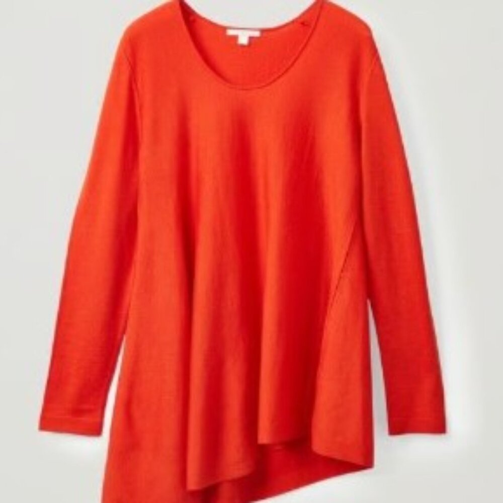 COS Red Orange Asymmetrical Hem Casual Flowing  Sweater Tunic Dress 100% wool